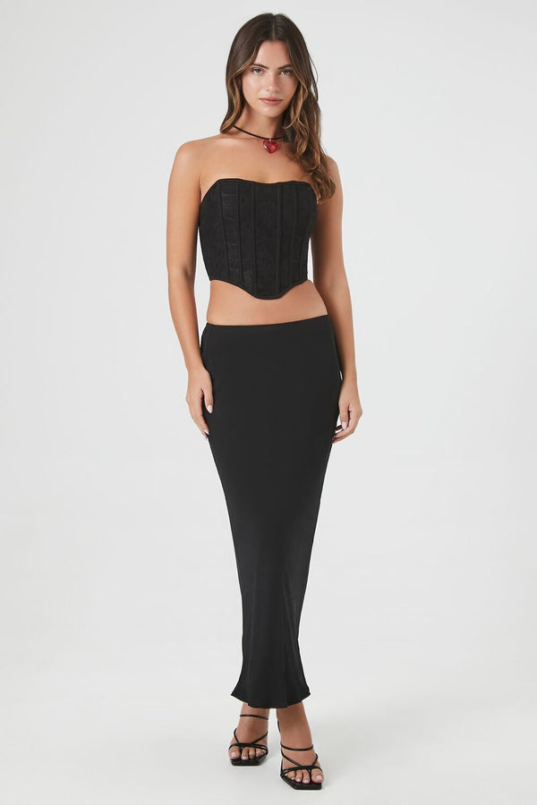 Forever21 Mesh Corset Tube Crop Top BLACK