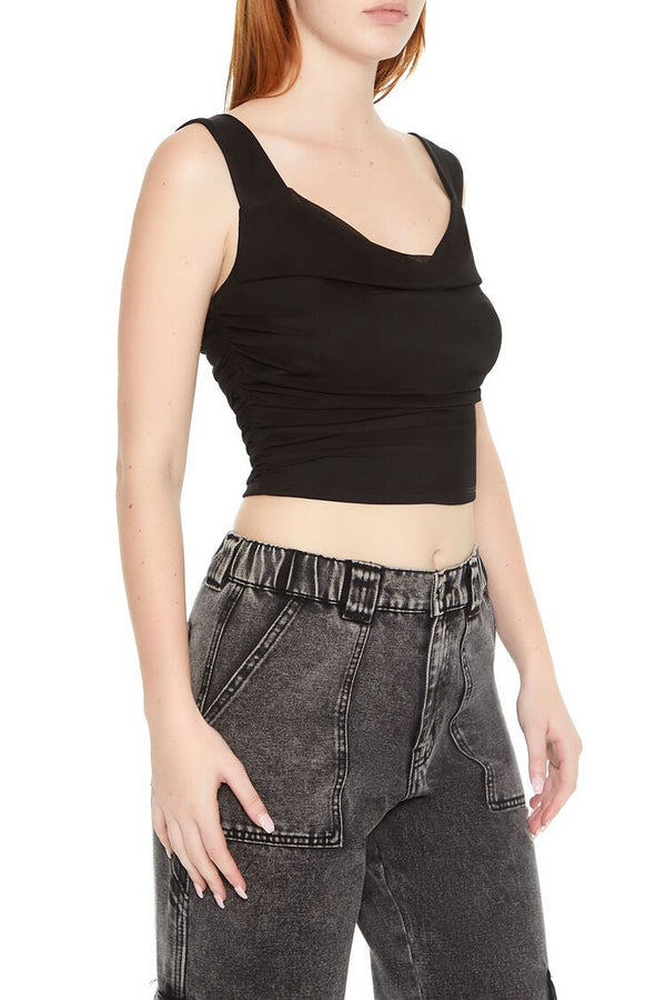 Forever21 Mesh Cowl Crop Top BLACK