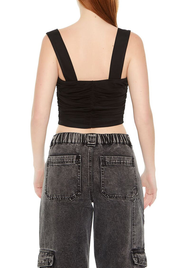 Forever21 Mesh Cowl Crop Top BLACK