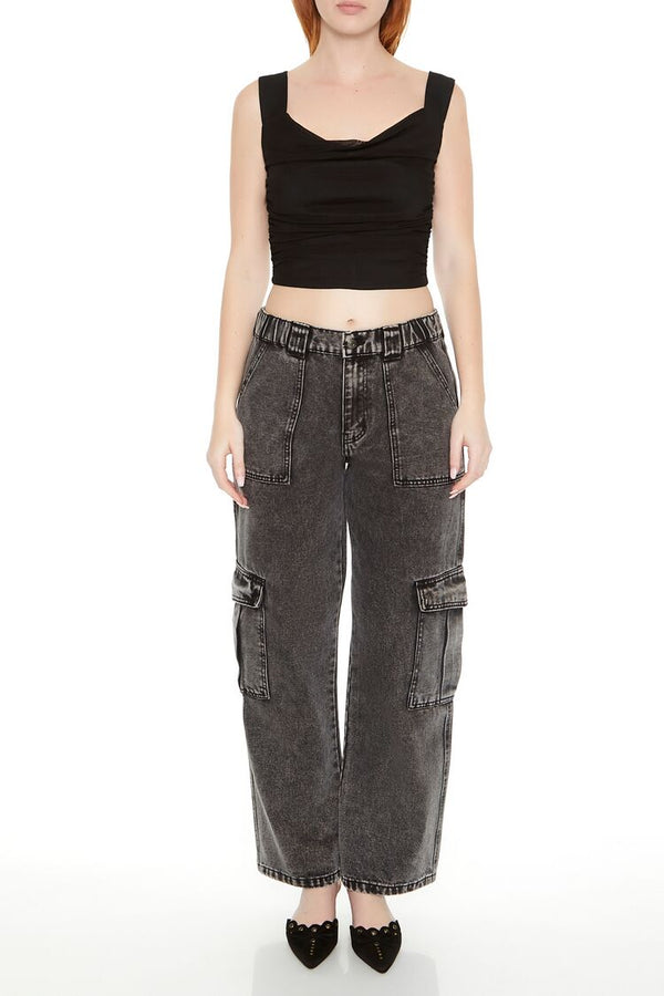 Forever21 Mesh Cowl Crop Top BLACK