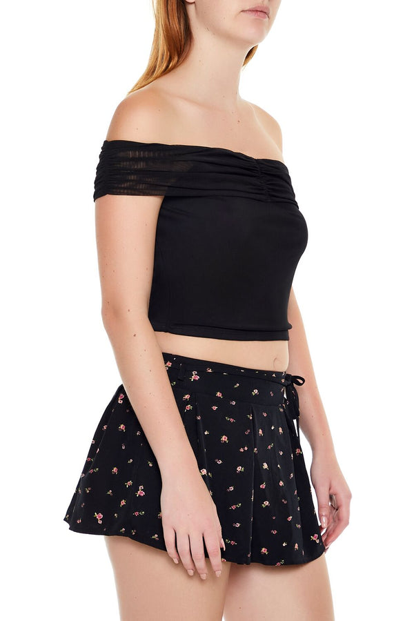 Forever21 Mesh Off-the-Shoulder Crop Top BLACK