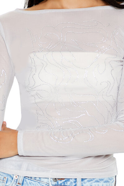 Forever21 Mesh Rhinestone Flame Top GREY/MULTI