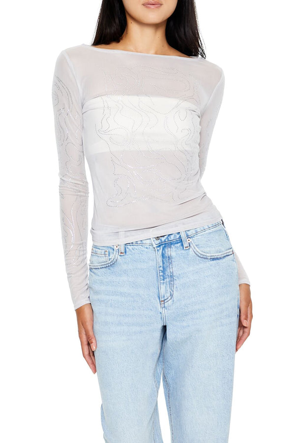 Forever21 Mesh Rhinestone Flame Top GREY/MULTI