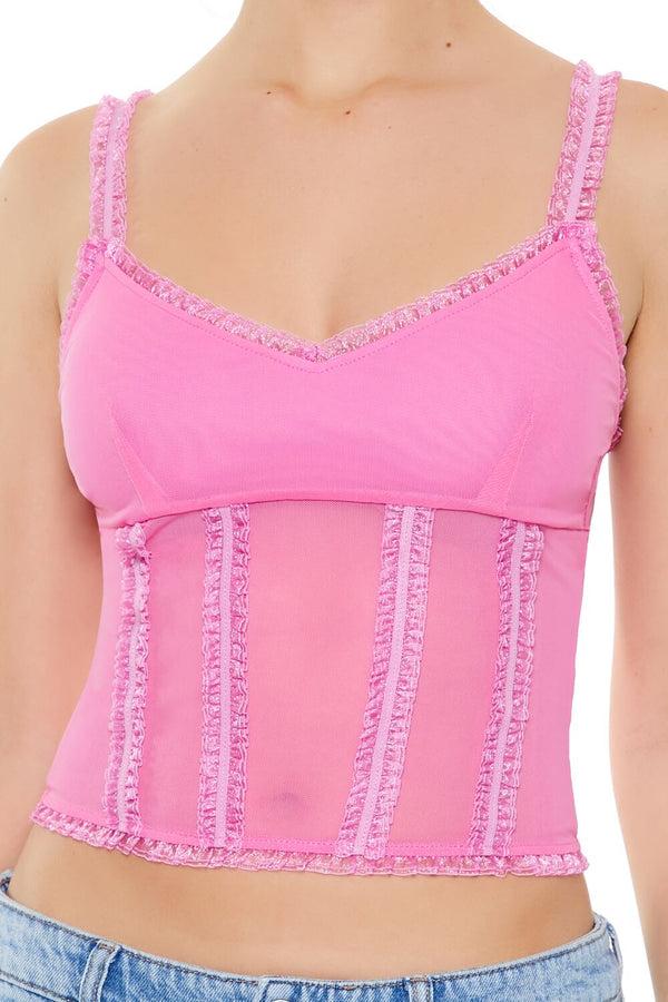 Forever21 Mesh Ruffle-Trim Cropped Cami AZALEA