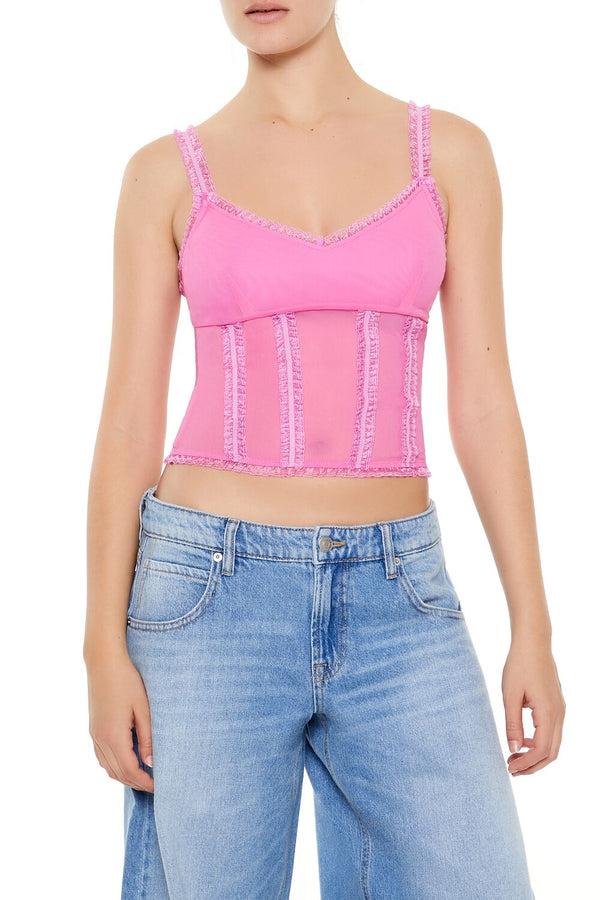 Forever21 Mesh Ruffle-Trim Cropped Cami AZALEA