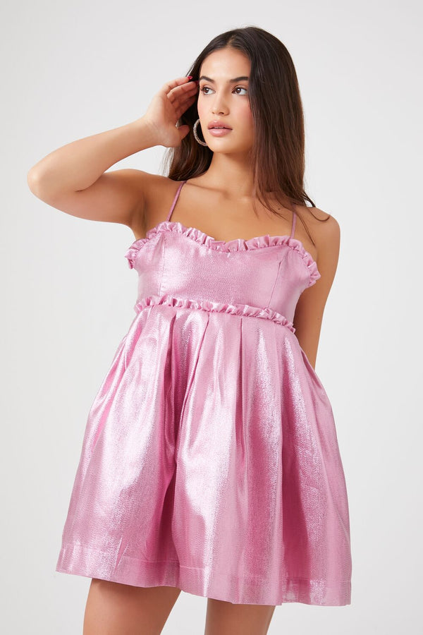 Forever21 Metallic Bow Babydoll Dress PINK
