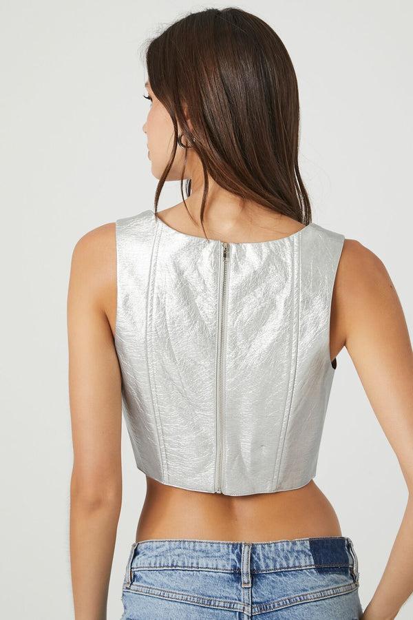 Forever21 Metallic Corset Crop Top SILVER