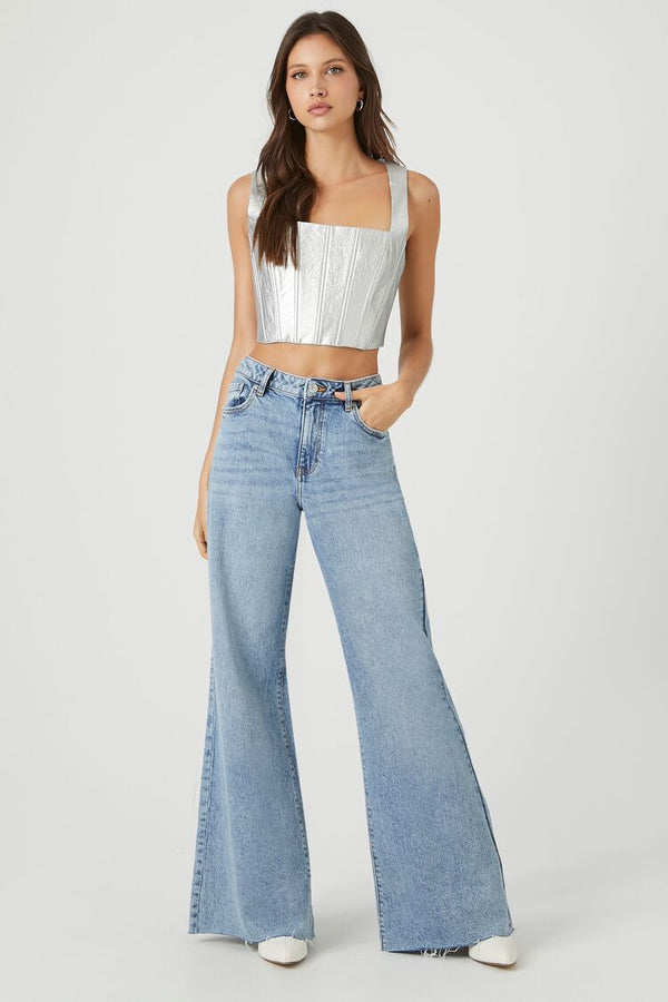 Forever21 Metallic Corset Crop Top SILVER