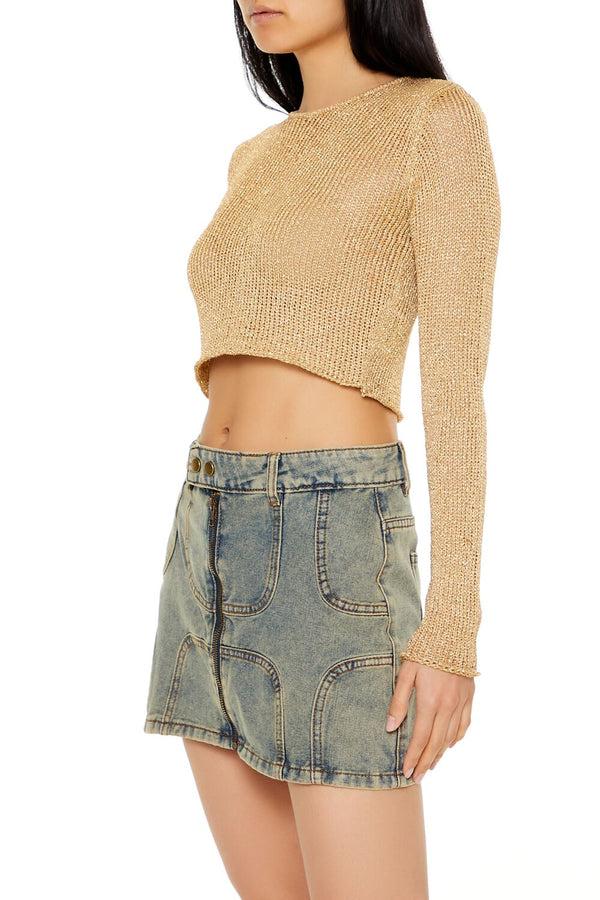 Forever21 Metallic Cropped Sweater GOLD