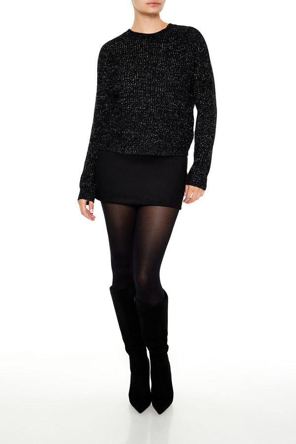 Forever21 Metallic Knit Raglan Sweater BLACK