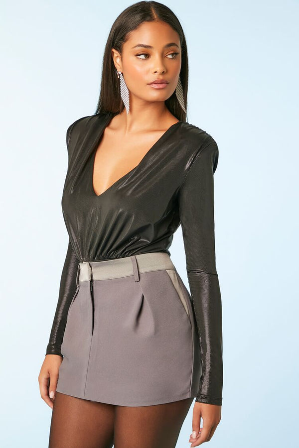 Forever21 Metallic Knit V-Neck Top BLACK