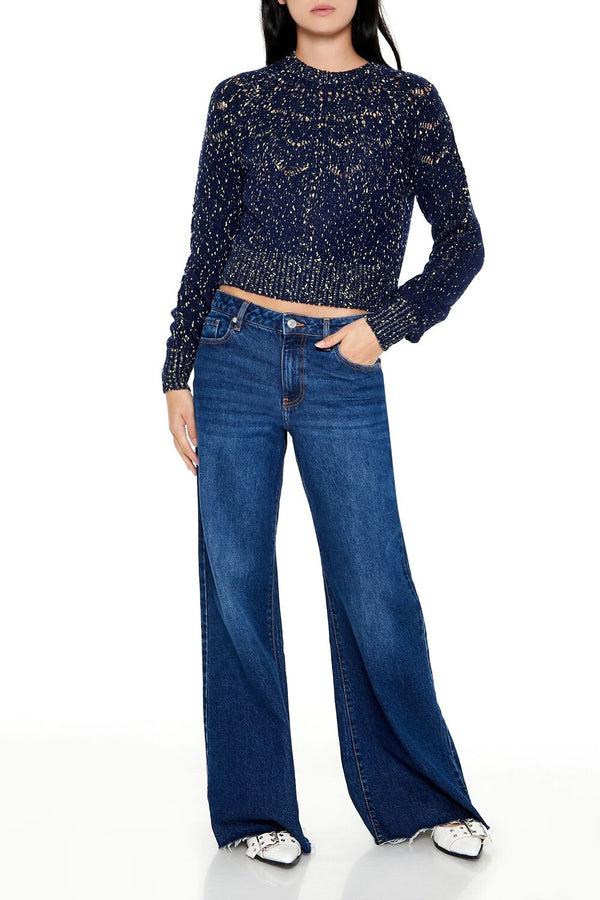 Forever21 Metallic Pointelle Sweater DARK BLUE