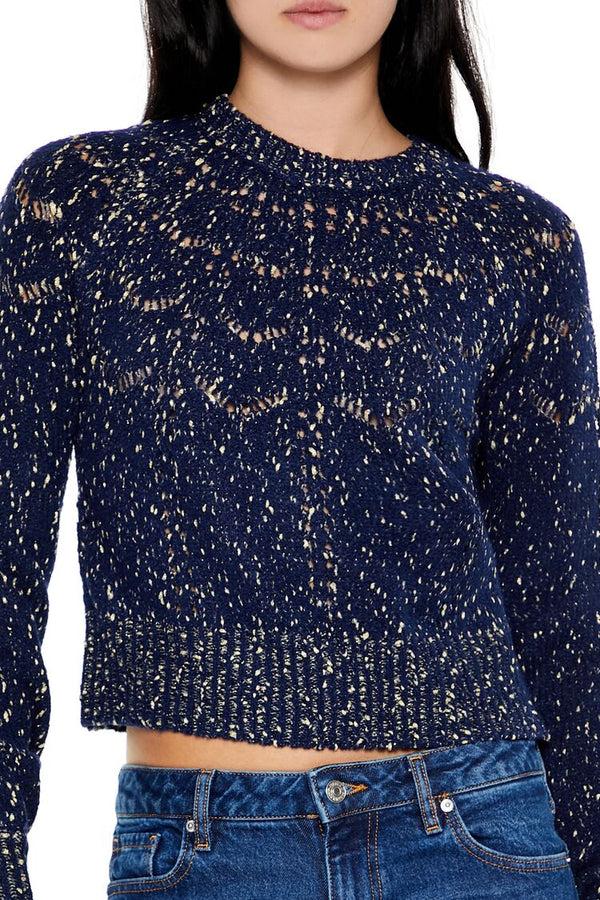 Forever21 Metallic Pointelle Sweater DARK BLUE