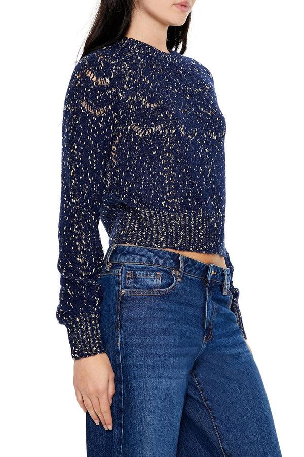Forever21 Metallic Pointelle Sweater DARK BLUE