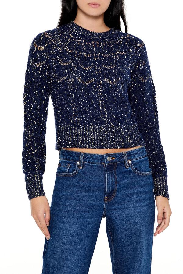 Forever21 Metallic Pointelle Sweater DARK BLUE