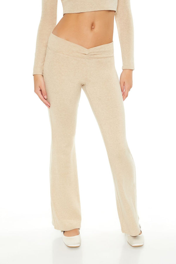 Forever21 Mid-Rise V-Cut Flare Pants OATMEAL