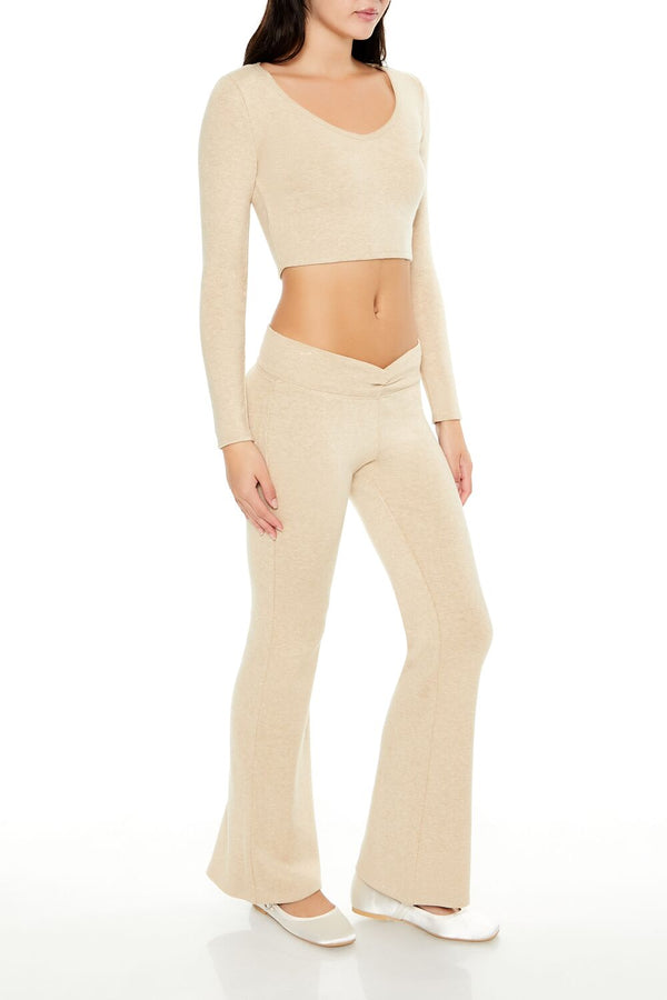 Forever21 Mid-Rise V-Cut Flare Pants OATMEAL
