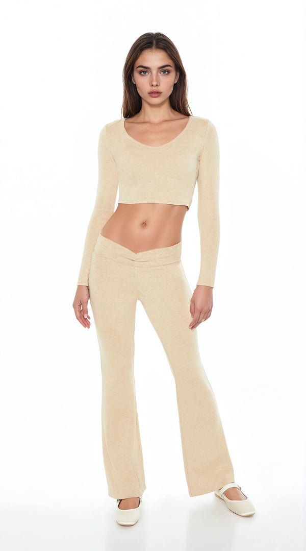 Forever21 Mid-Rise V-Cut Flare Pants OATMEAL