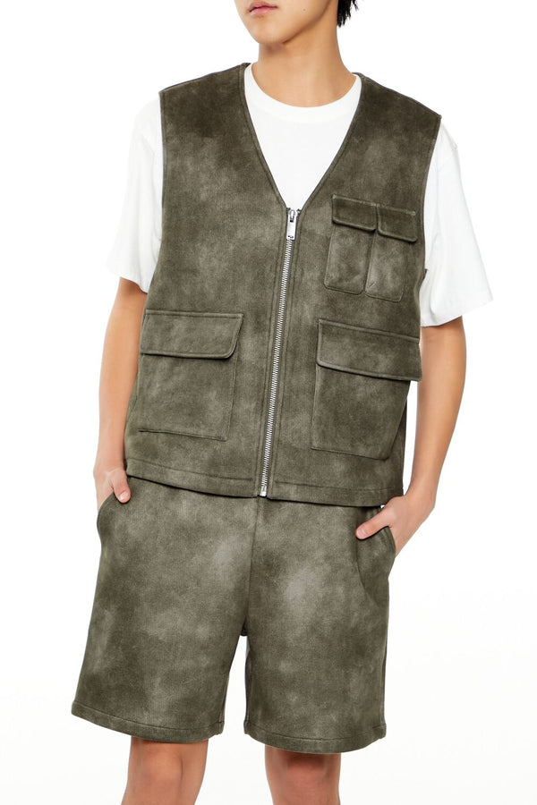 Forever21 Mineral Wash Cargo Vest OLIVE