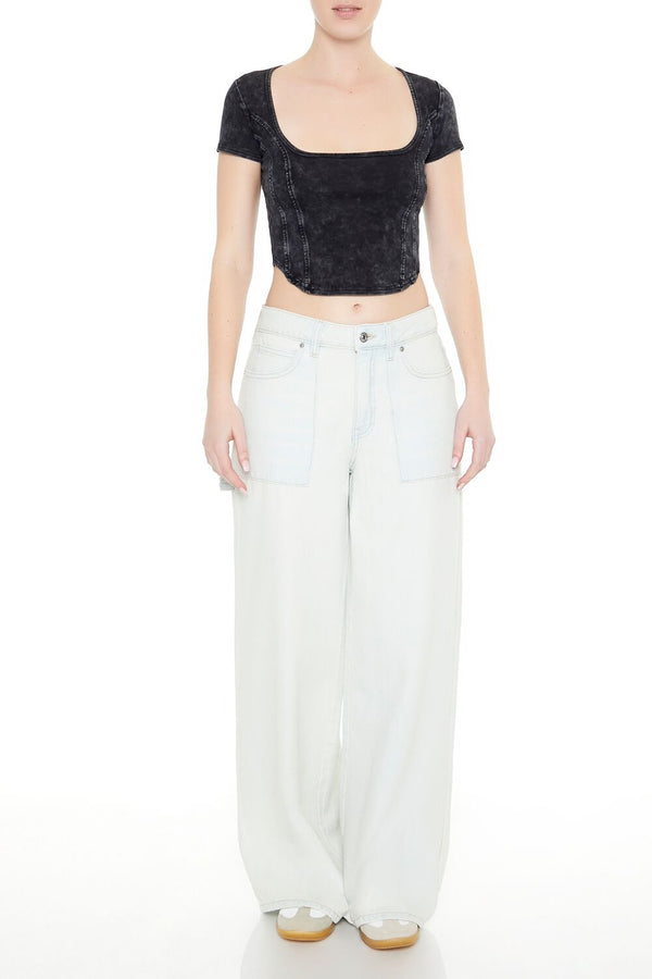 Forever21 Mineral Wash Cropped Tee BLACK