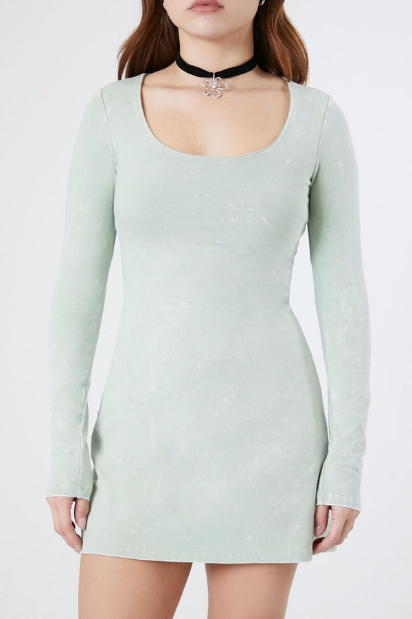 Forever21 Mineral Wash Fit & Flare Dress AGAVE