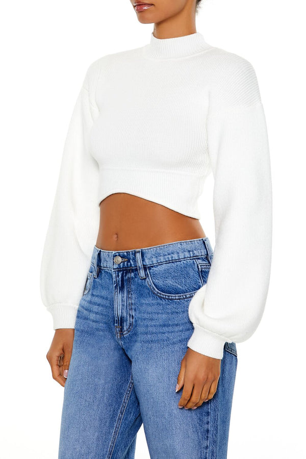Forever21 Mock Neck Cropped Sweater CREAM
