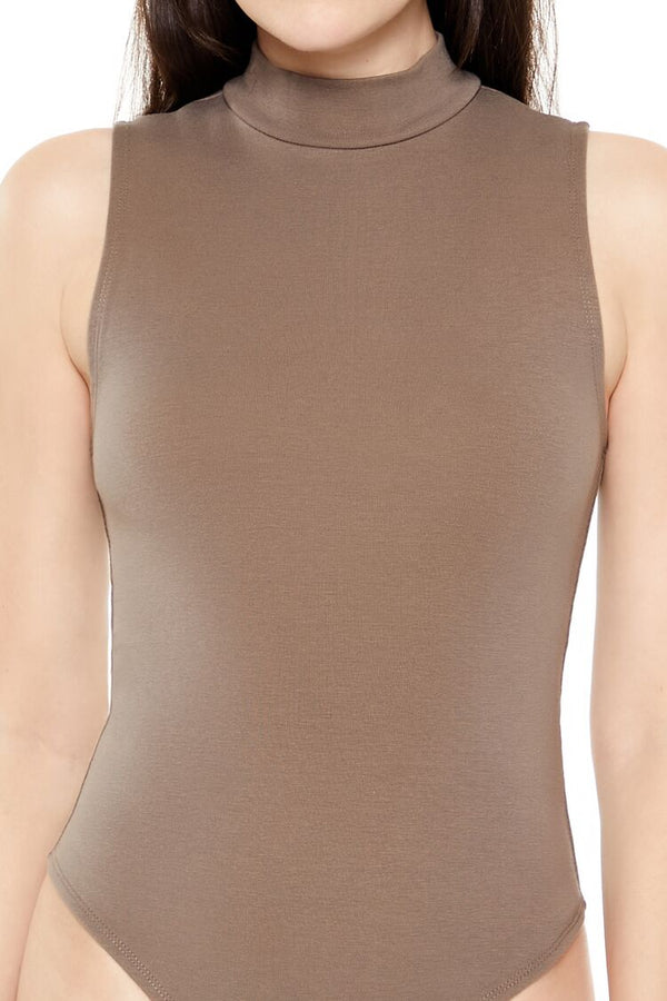 Forever21 Mock Neck Thong Bodysuit ASH BROWN