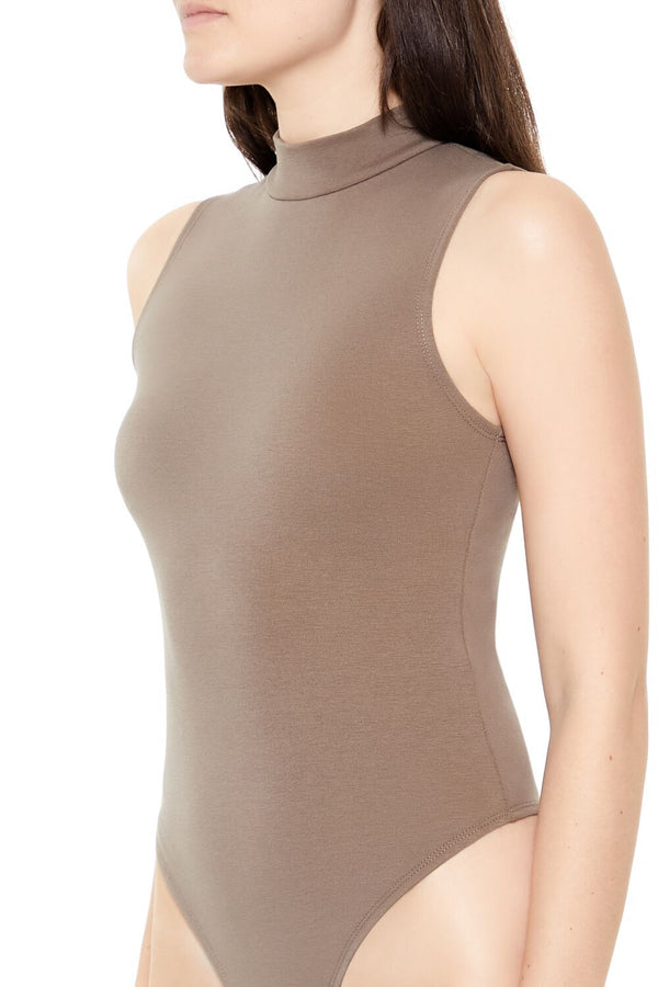 Forever21 Mock Neck Thong Bodysuit ASH BROWN