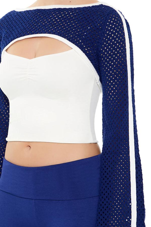 Forever21 Netted Crochet Shrug Sweater BLUE/WHITE