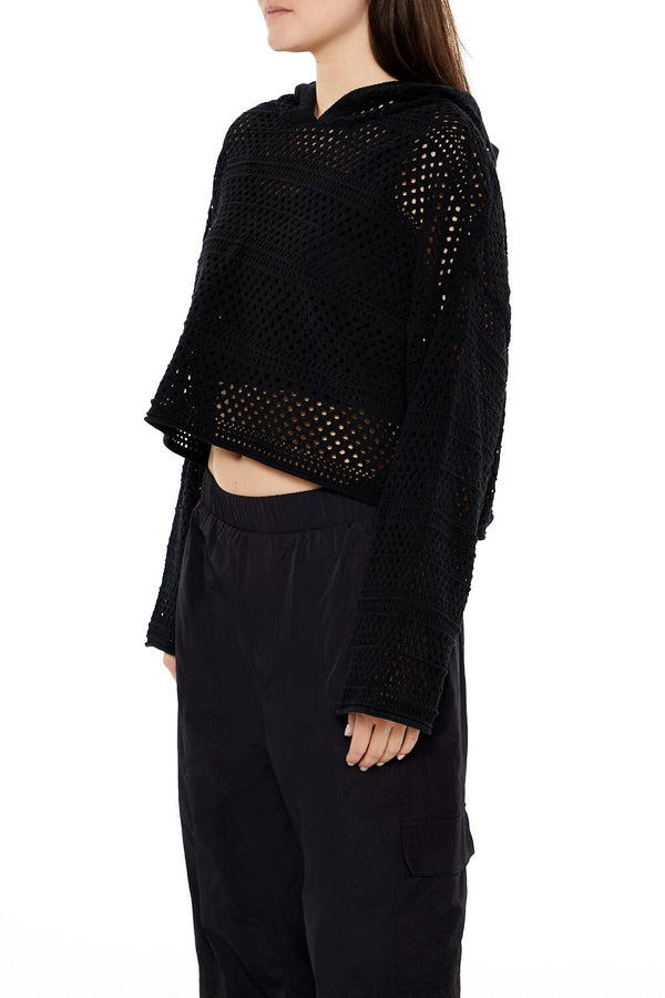 Forever21 Netted Cropped Hoodie BLACK