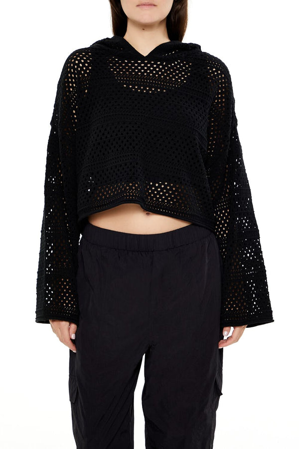 Forever21 Netted Cropped Hoodie BLACK