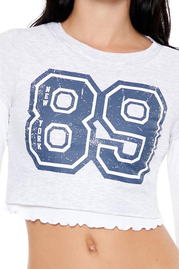 Forever21 New York 89 Cropped Combo Tee WHITE/GREY