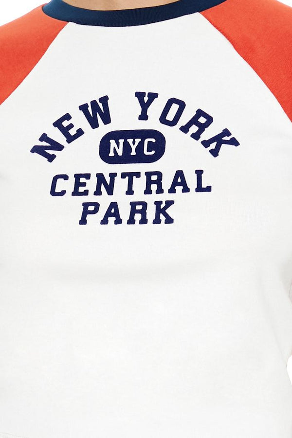 Forever21 New York Cropped Raglan Tee WHITE/MULTI