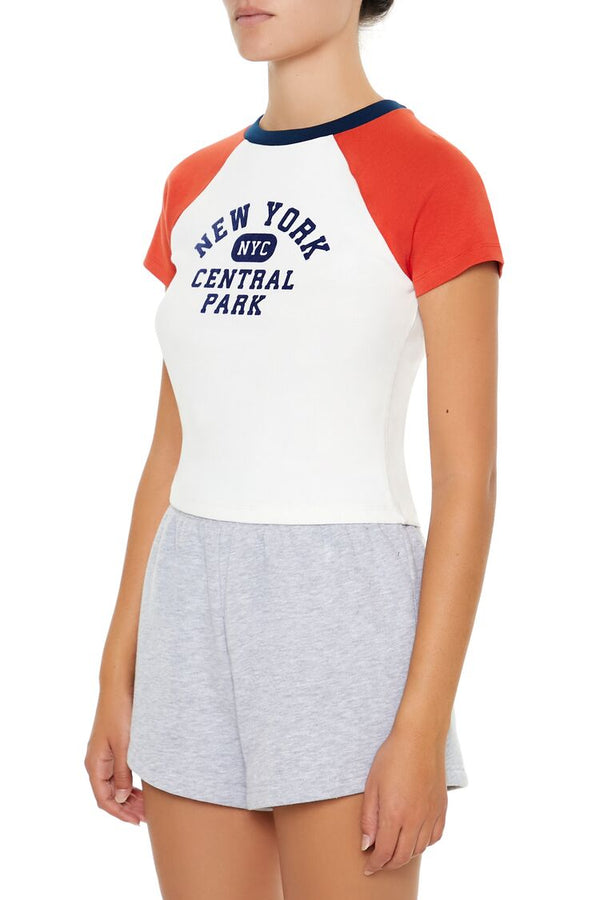 Forever21 New York Cropped Raglan Tee WHITE/MULTI
