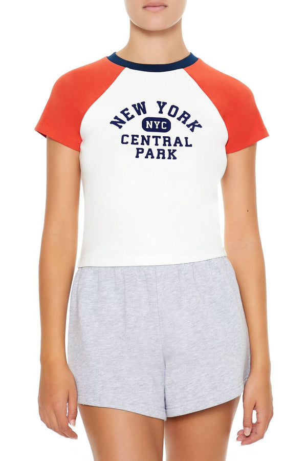 Forever21 New York Cropped Raglan Tee WHITE/MULTI