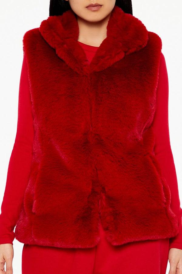 Forever21 Notched Faux Fur Vest DARK RED