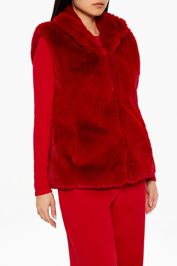 Forever21 Notched Faux Fur Vest DARK RED