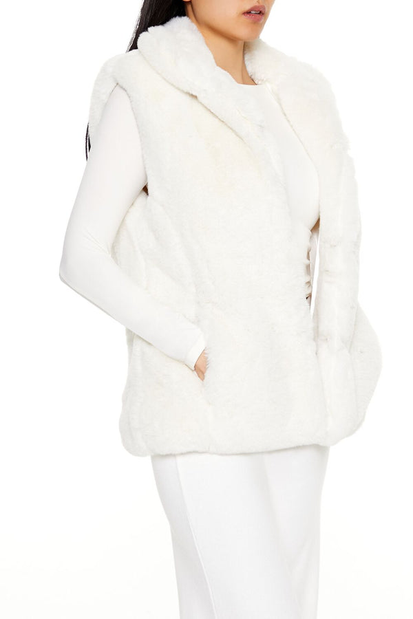 Forever21 Notched Faux Fur Vest WHITE