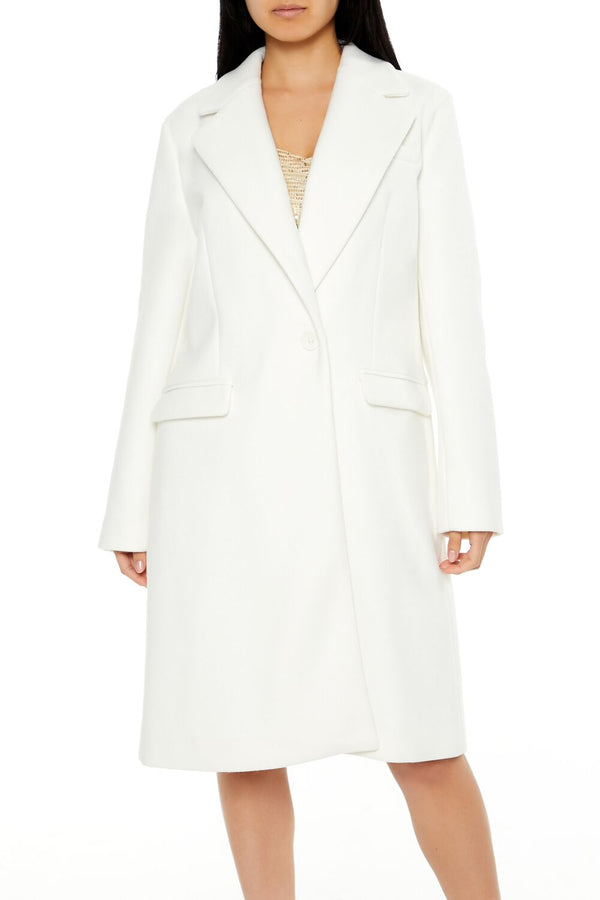 Forever21 Notched Longline Coat WHITE