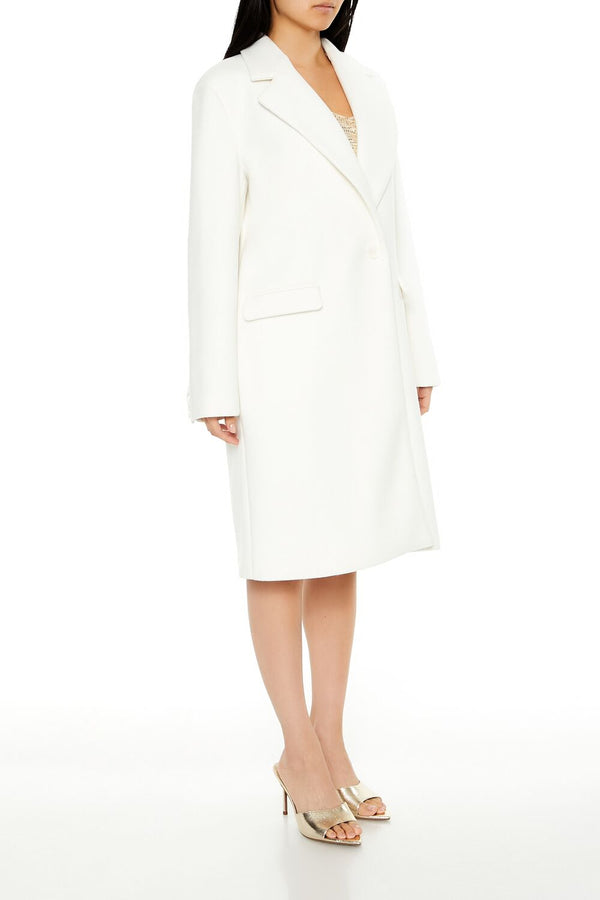 Forever21 Notched Longline Coat WHITE