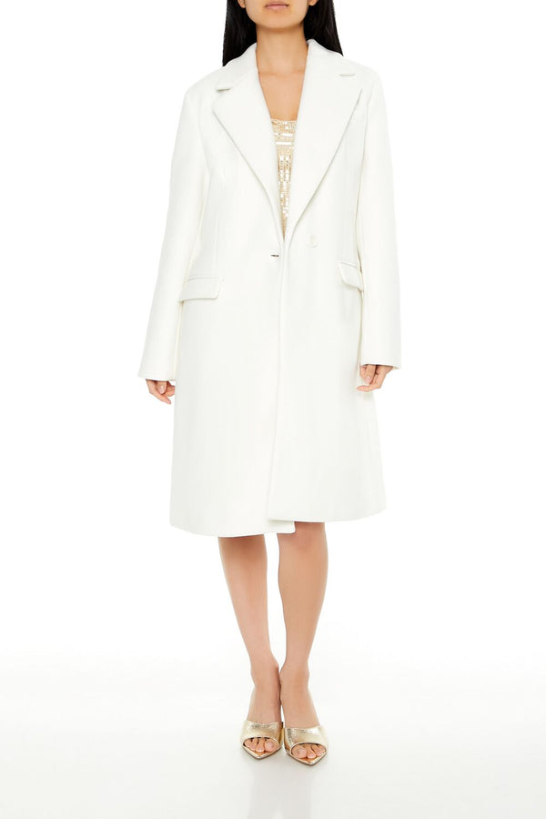 Forever21 Notched Longline Coat WHITE