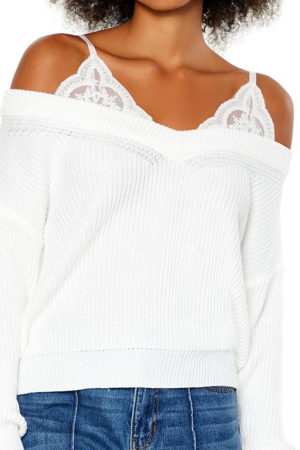 Forever21 Off-the-Shoulder Combo Sweater WHITE