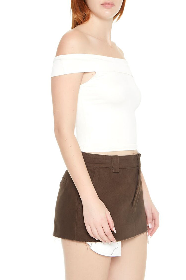 Forever21 Off-the-Shoulder Fitted Top WHITE