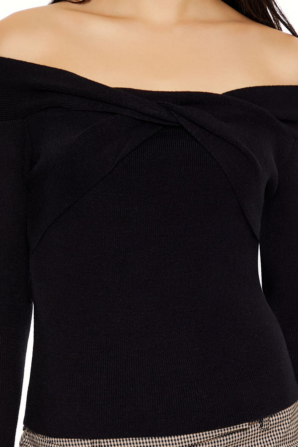 Forever21 Off-the-Shoulder Sweater BLACK