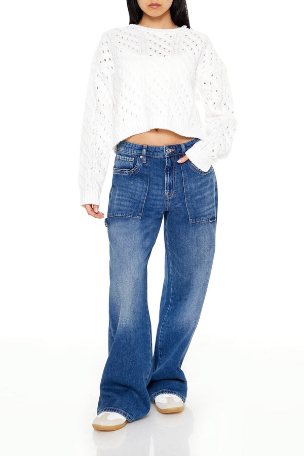 Forever21 Open Cable Knit Sweater WHITE