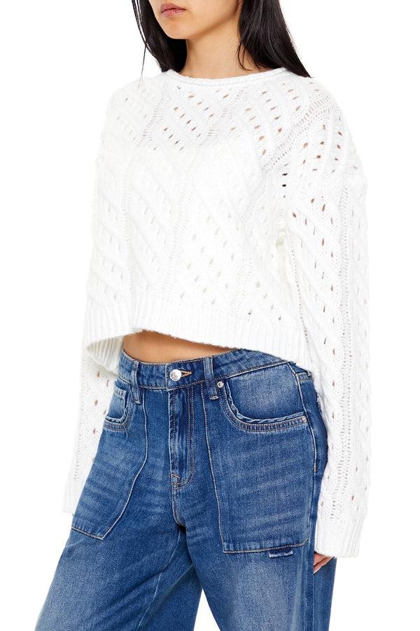 Forever21 Open Cable Knit Sweater WHITE