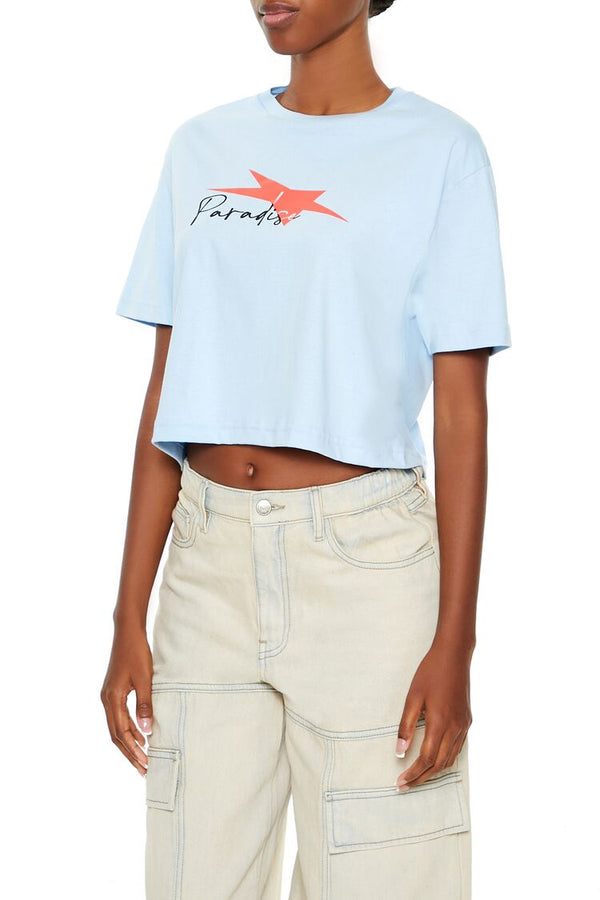 Forever21 Paradise Graphic Baby Tee BLUE/MULTI