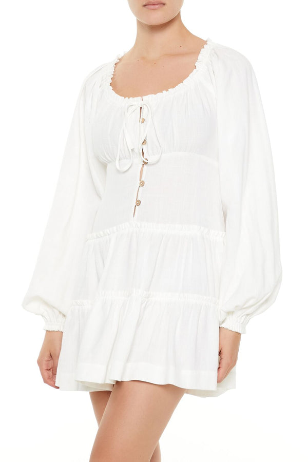 Forever21 Peasant-Sleeve Mini Dress VANILLA