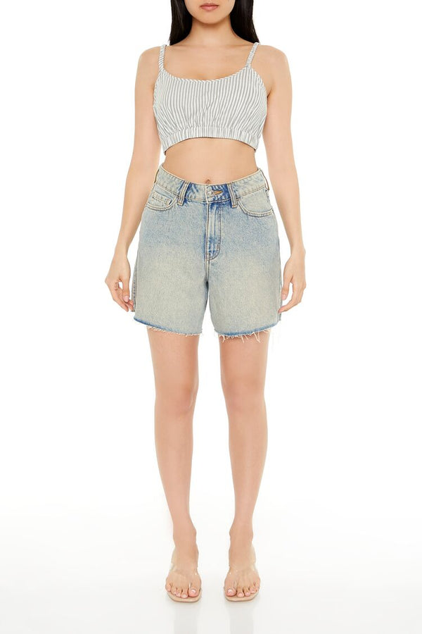 Forever21 Pinstriped Cropped Cami GREEN/WHITE