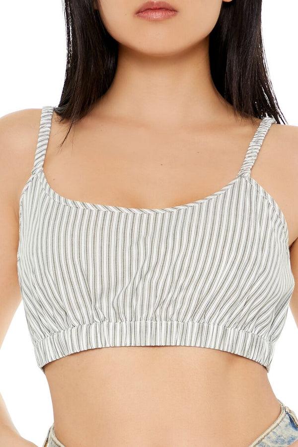 Forever21 Pinstriped Cropped Cami GREEN/WHITE